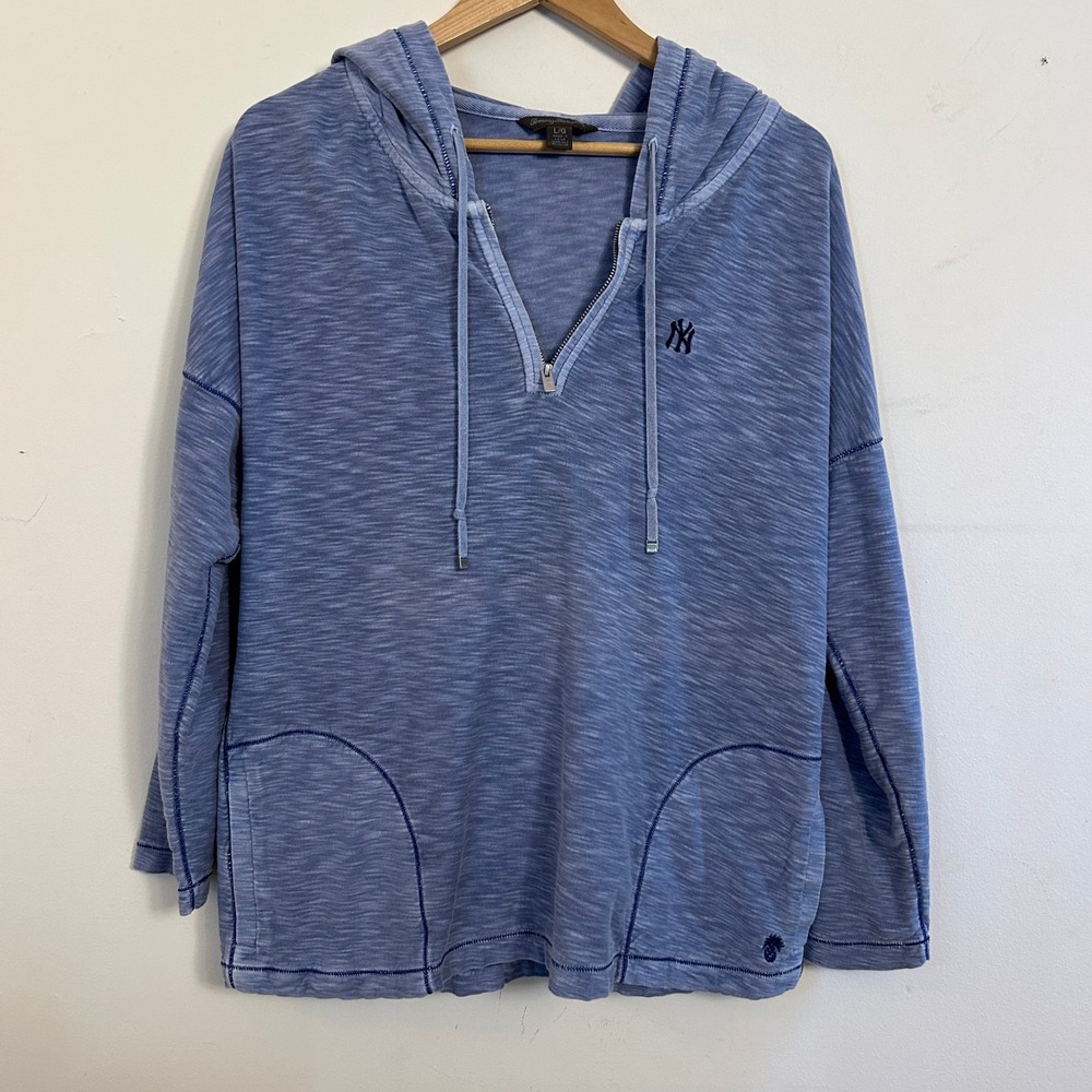 Tommy Bahama NY Yankees Hoodie Blue Slub Quarter Zip Large